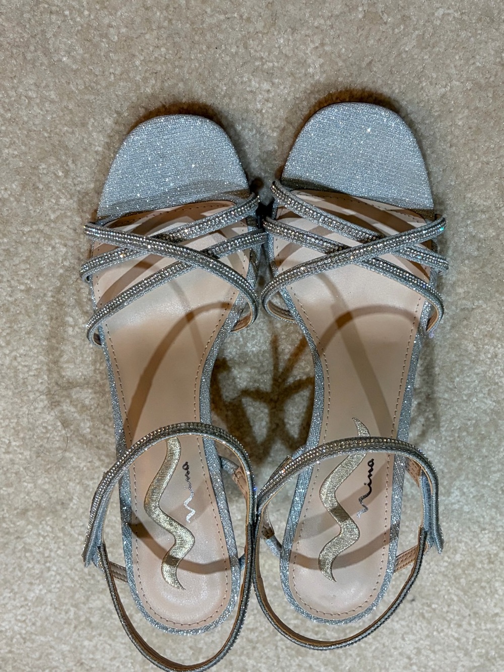 Nina Silver Glitter Strappy Block Heel Sandals